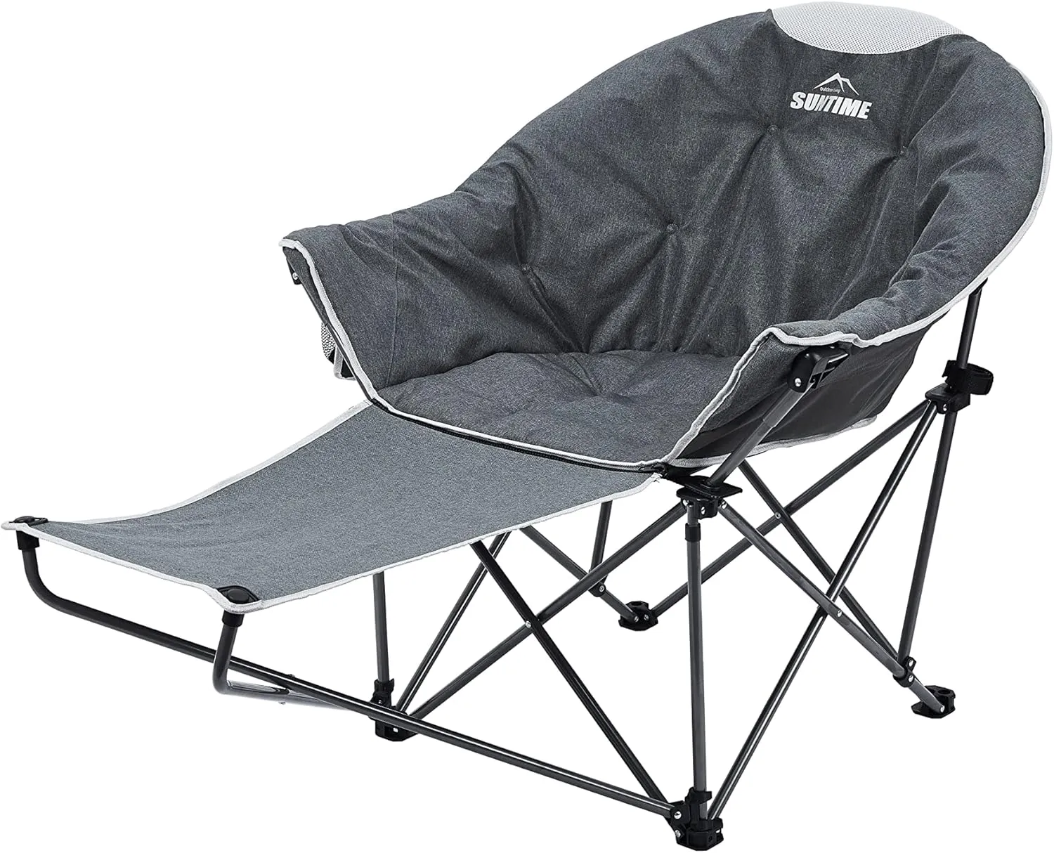 OUTDOOR LIVING SUNTIME Oversized Padded Moon Round Saucer Sofa Chair, Portable Folding Camping Chair, with Removable Footrest, Carry Bag - Gray