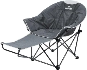 OUTDOOR LIVING SUNTIME Oversized Padded Moon Round Saucer Sofa Chair, Portable Folding Camping Chair, with Removable Footrest, Carry Bag - Gray