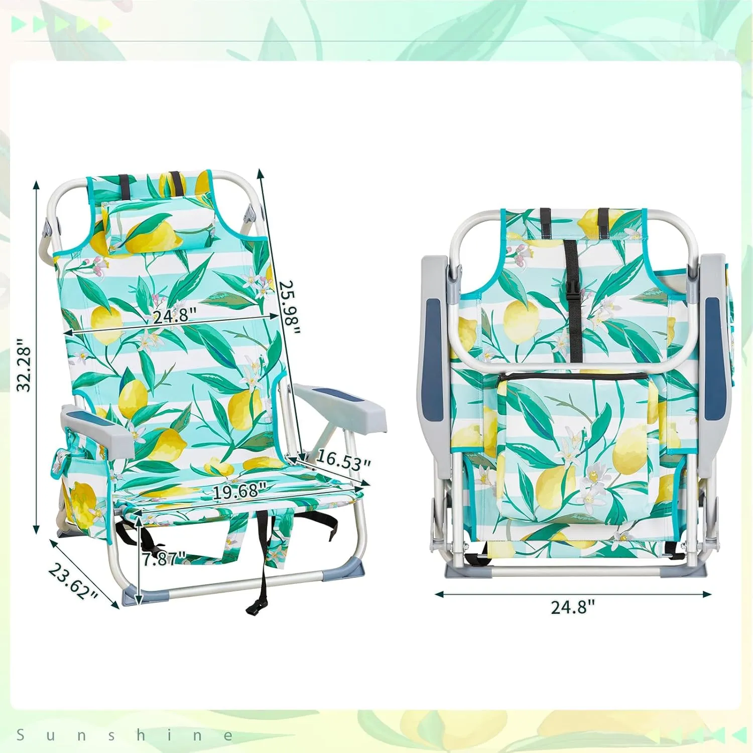 Outdoor Low Beach Lawn Chair,Portable Lightweight Folding Chair for Adults,Portable Backpack Foldable Camping Chair,with Cup Holder,for Patio Pool Yard Garden (Lemon)