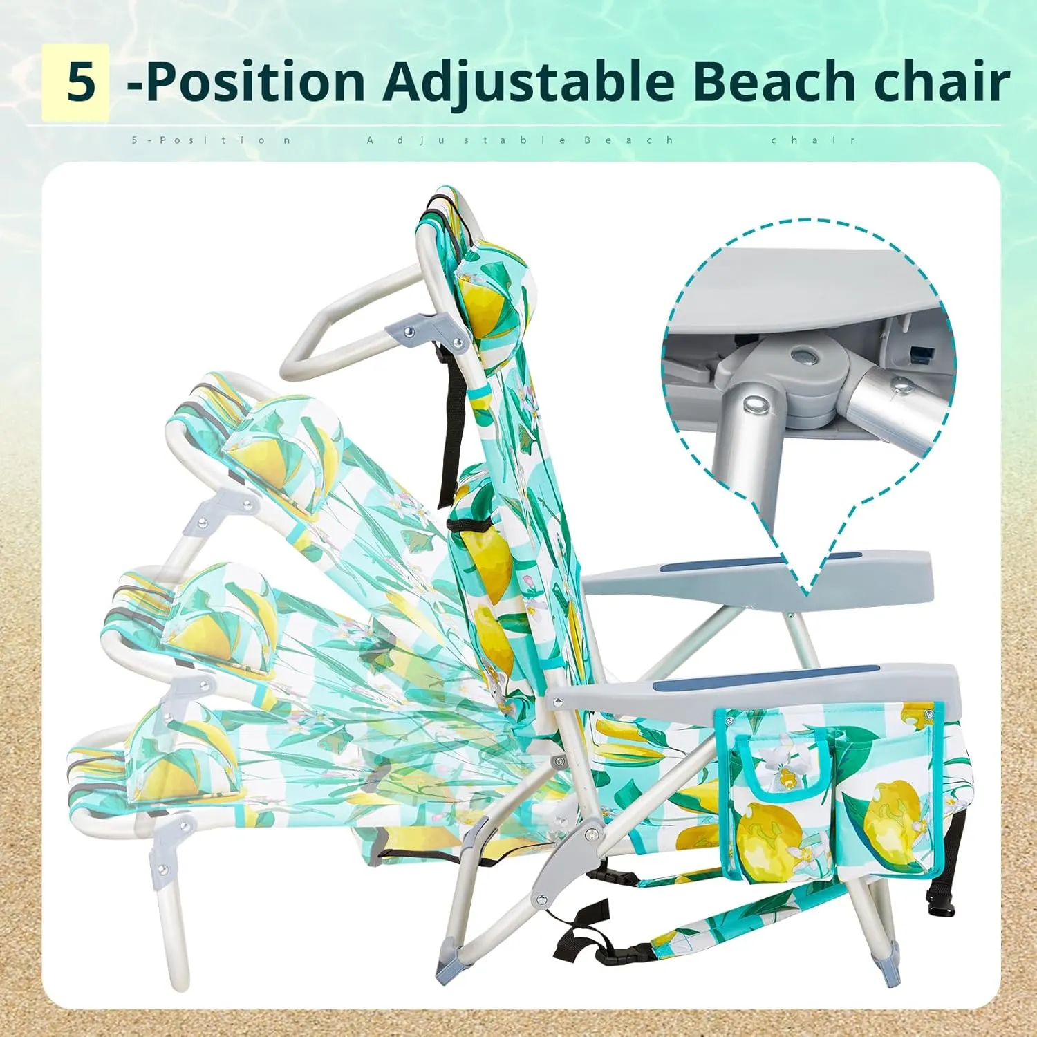 Outdoor Low Beach Lawn Chair,Portable Lightweight Folding Chair for Adults,Portable Backpack Foldable Camping Chair,with Cup Holder,for Patio Pool Yard Garden (Lemon)