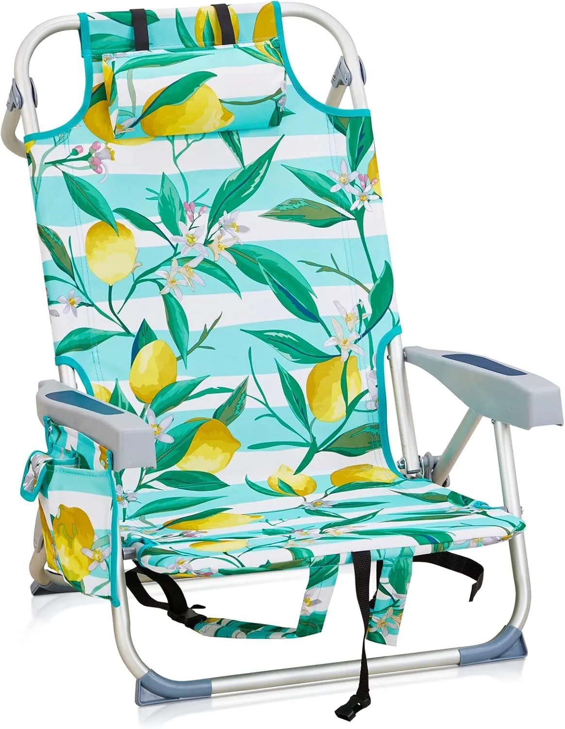 Outdoor Low Beach Lawn Chair,Portable Lightweight Folding Chair for Adults,Portable Backpack Foldable Camping Chair,with Cup Holder,for Patio Pool Yard Garden (Lemon)