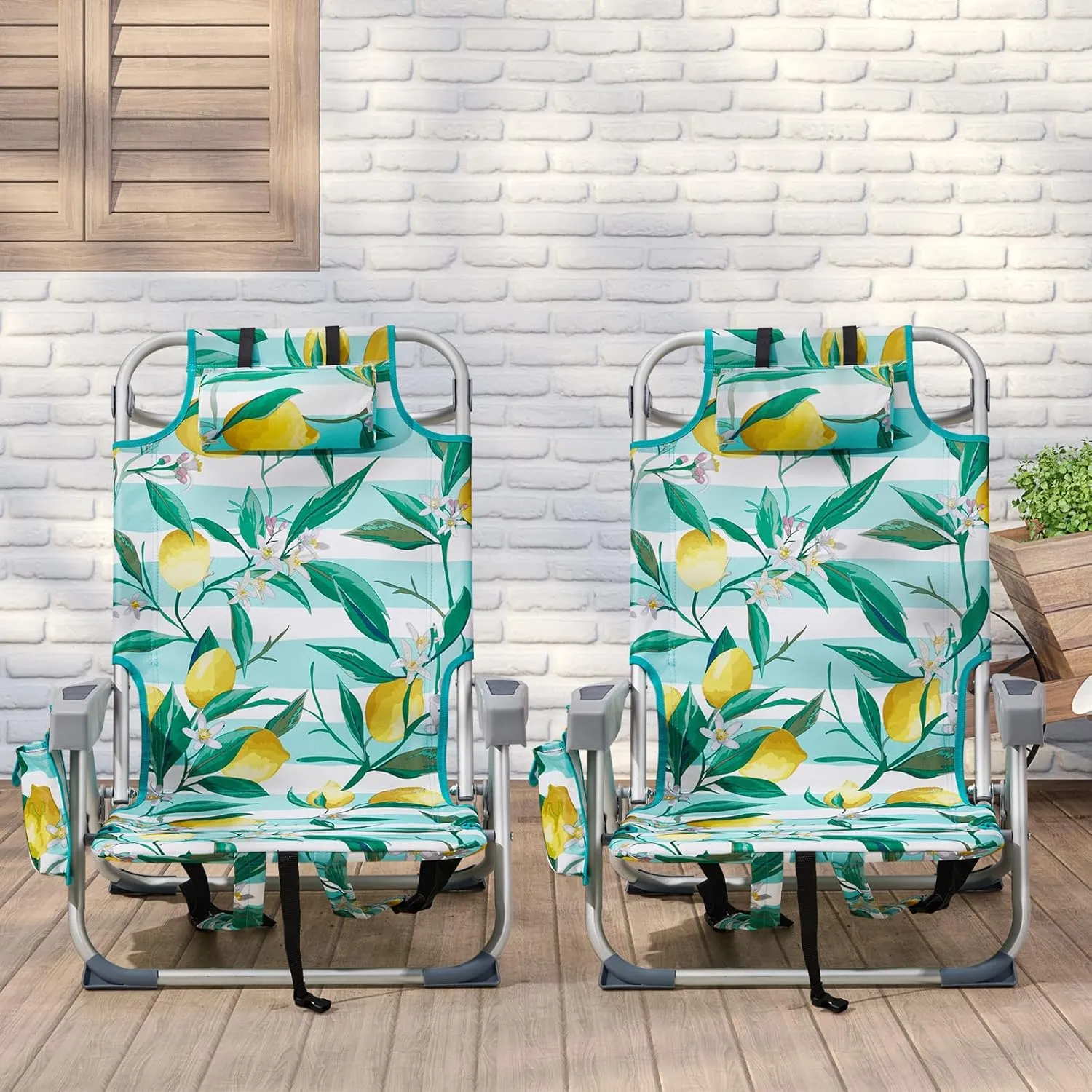 Outdoor Low Beach Lawn Chair,Portable Lightweight Folding Chair for Adults,Portable Backpack Foldable Camping Chair,with Cup Holder,for Patio Pool Yard Garden (Lemon)