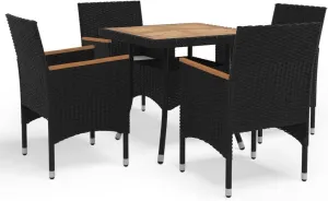 Outdoor Patio Furniture,5 Piece Patio Dining Set Black Poly Rattan and Acacia WoodDesigned for Camping, Resting, Outdoors.