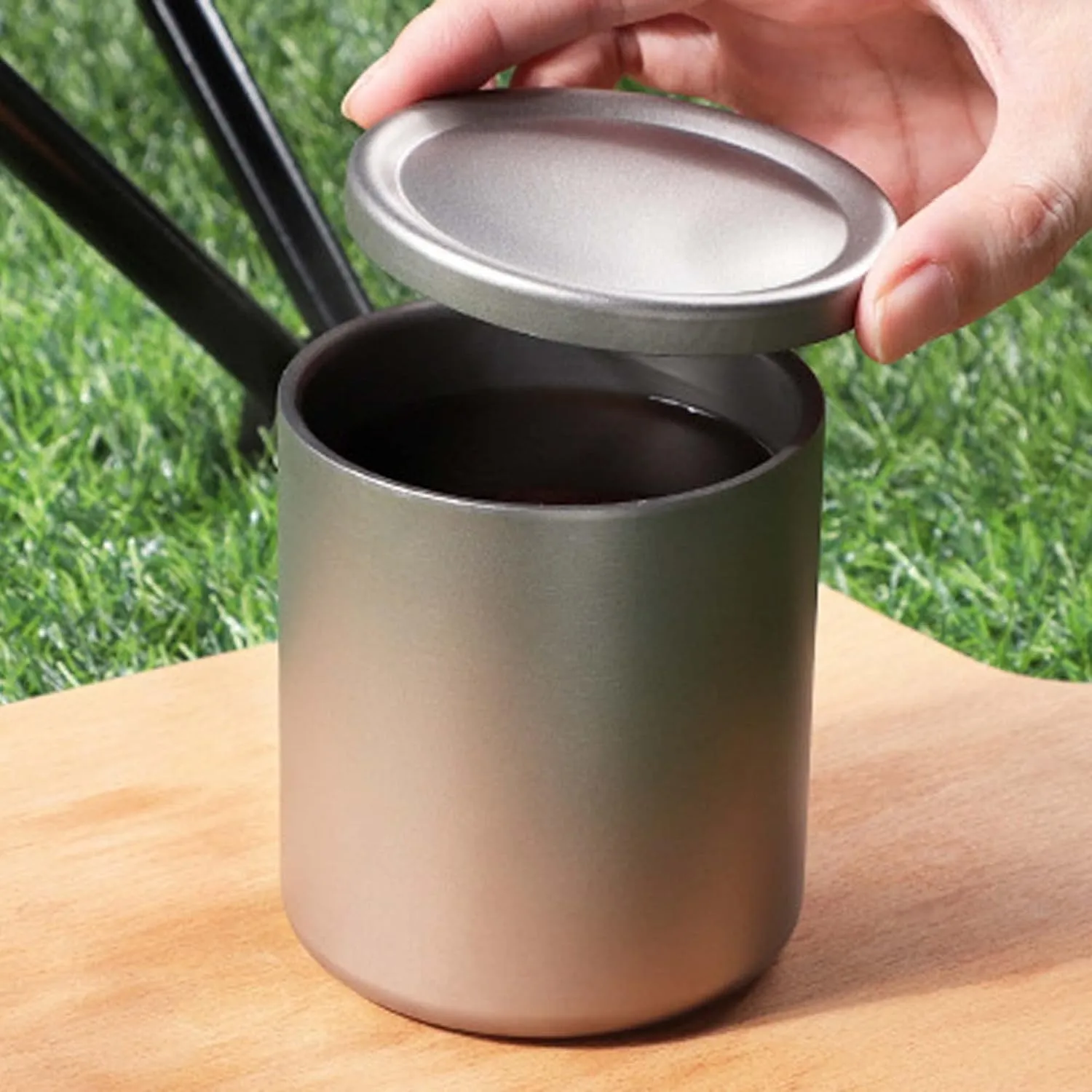 Outdoor portable camping pure titanium cup double cup coffee cup(B,220ml)
