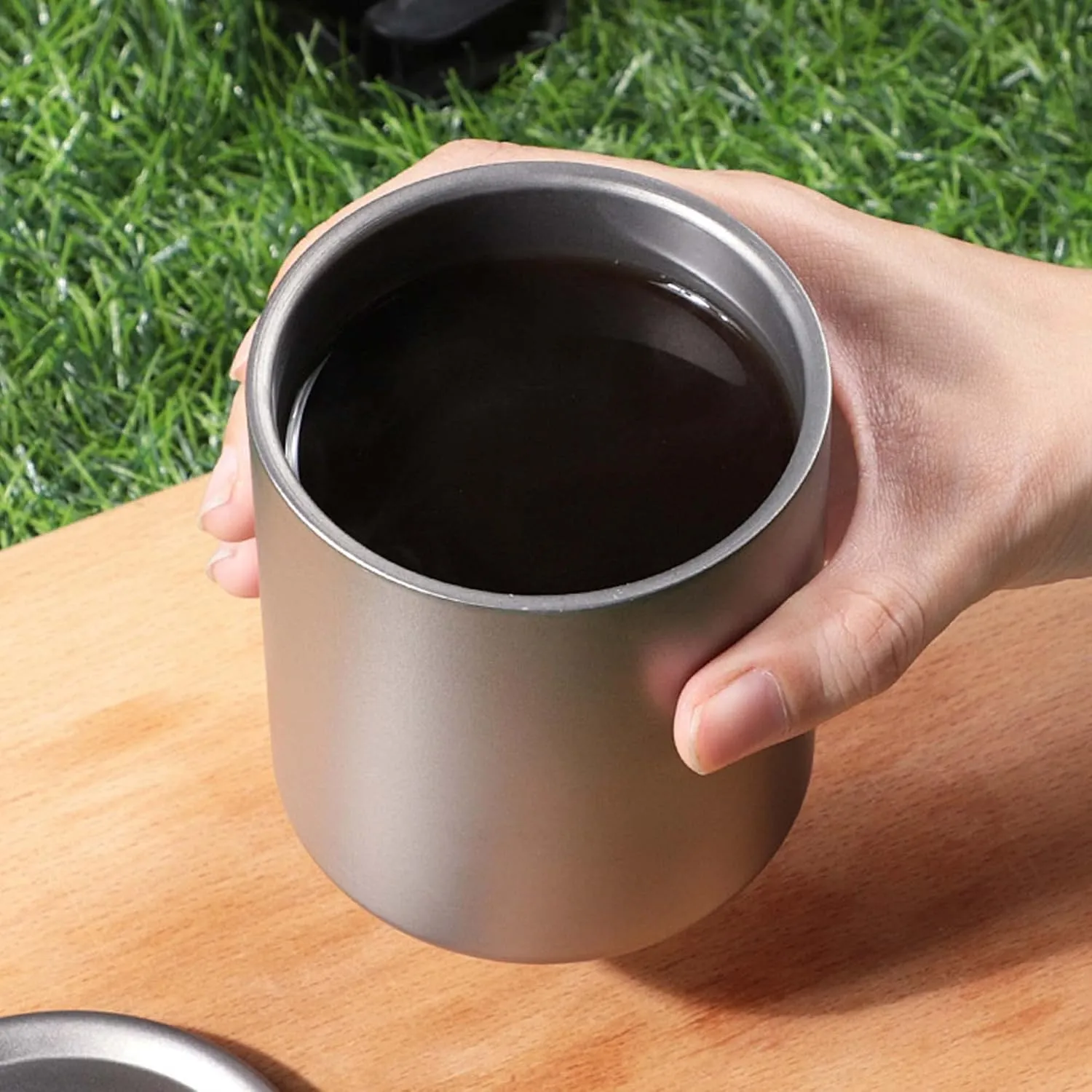 Outdoor portable camping pure titanium cup double cup coffee cup(B,220ml)