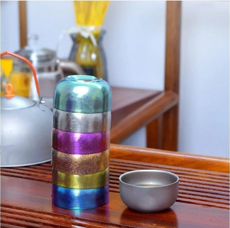 Outdoor Portable Pure Titanium Double Layer 50ML Kung Fu Tea Cup(Blue)