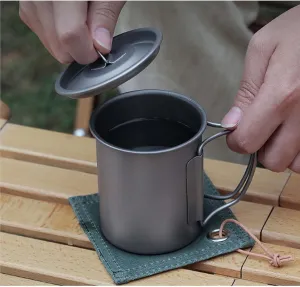 Outdoor pure titanium cup with cover camping ultra-light water cup coffee cup beer mug(450ml)