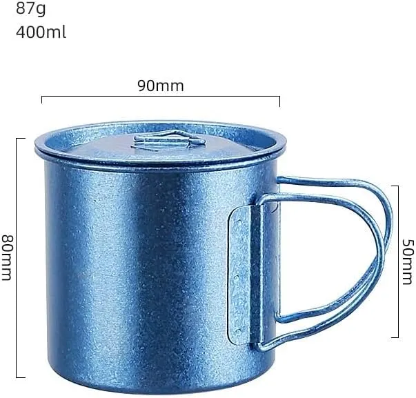 Outdoor pure titanium portable mug camping single-layer coffee cup with lid(Blue)
