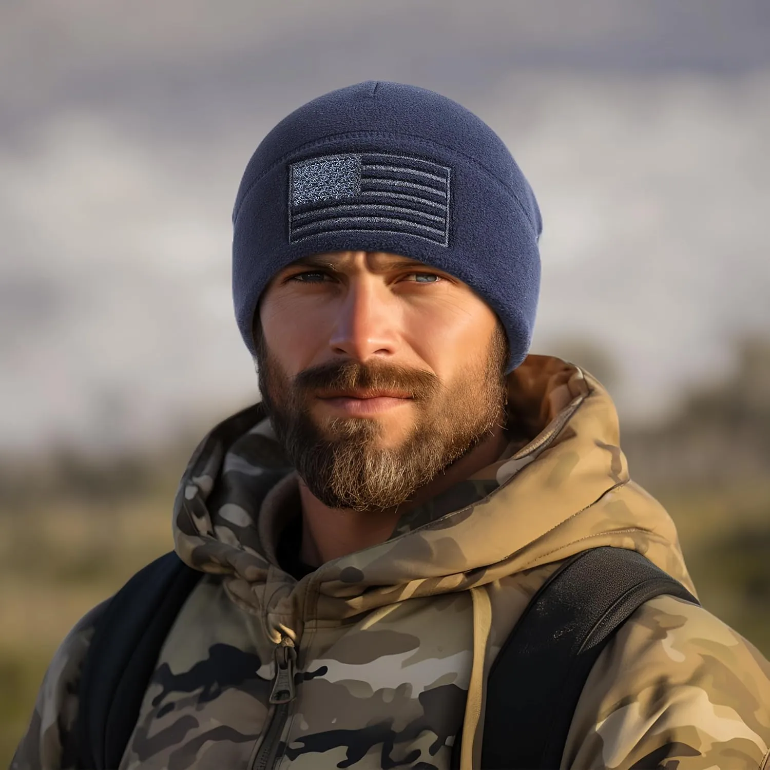 OUTDOOR SHAPING American Flag Fleece Watch Cap, USA Multi-Season Army Military Tactical Beanie, Winter Warm Beanie