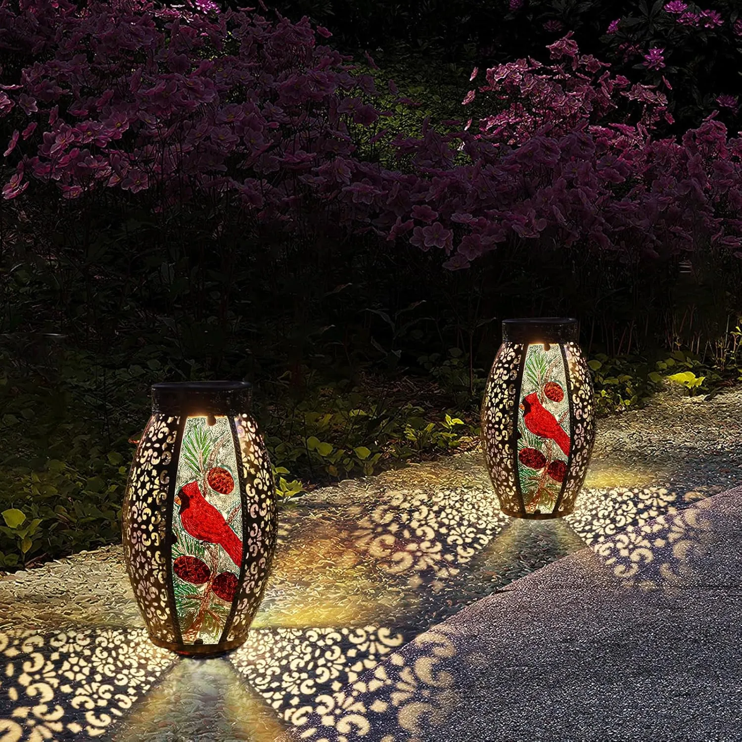 Outdoor Solar Lantern-Waterproof Cardinal Hanging Metal Decorative Lights for Patio Table Garden Pathway Yard with Super Bright Warm White LED, Large Solar Panels, Auto On/Off Sensor