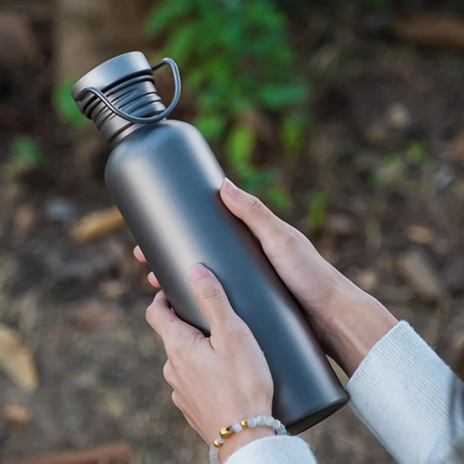Outdoor Titanium Water Bottle - Lightweight Sports Hydration Cup, Leak-Proof Travel Drinkware | Pure Titanium Camping Bottle for Hiking, Cycling, Trekking, Boiling Water, Portable Adventure Use