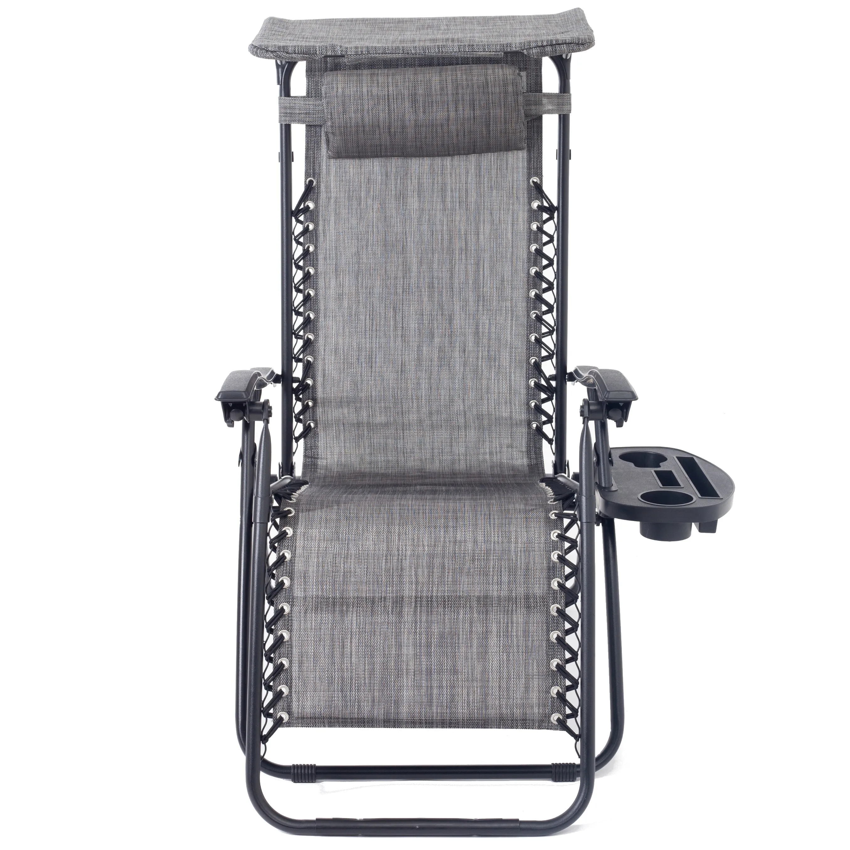Outdoor Zero gravity Chair lounge patio Canopy Sunshade Cup tray Gray