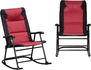 Outsunny 2 Piece Outdoor Patio Furniture Set with 2 Folding Padded Rocking Chairs, Bistro Style for Porch, Camping, Balcony, Red