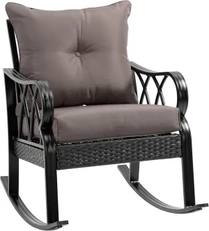 Outsunny Outdoor Wicker Rocking Chair with Padded Cushions, Aluminum Furniture Rattan Porch Rocker Chair w/Armrest for Garden, Patio, and Backyard, Gray