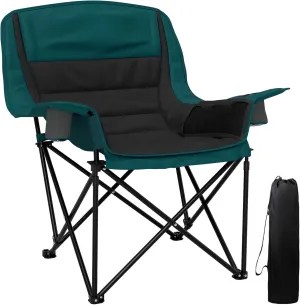 Outsunny Padded Camping Chair for Adults, Portable Folding Camping Chair with Side Pockets, Cup Holders, and Carry Bag, Outdoor Camp Chair for Backyard, Fishing, and Sports, Up to 265 lbs, Black