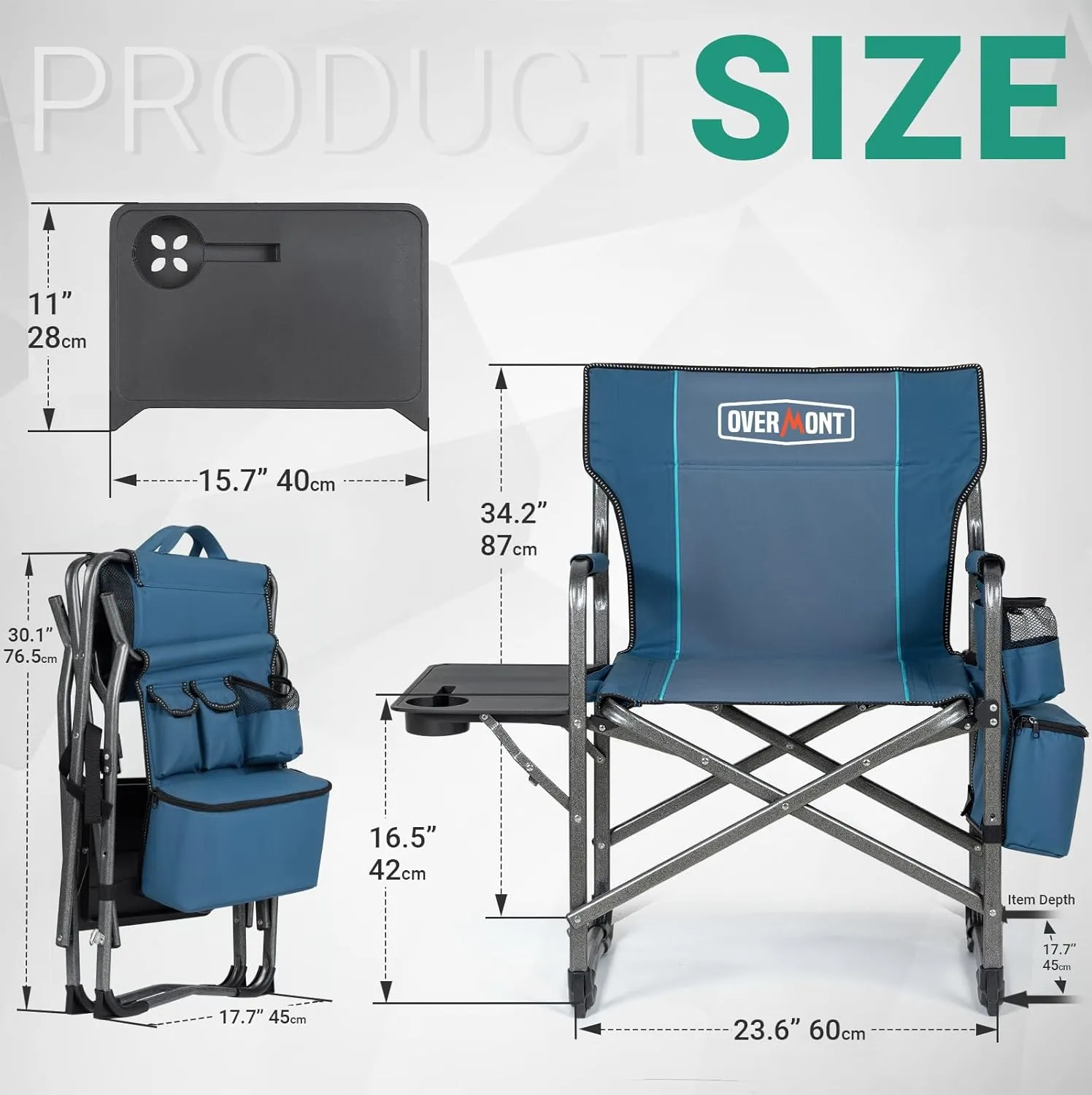 Overmont Oversized Lightweight Camping Chair - Comfortable Heavy Duty Foldable Directors Chairs with Side Table & Cooler Bag for Outside Camp Beach Picnic Lawn and Fishing Supports 400lbs