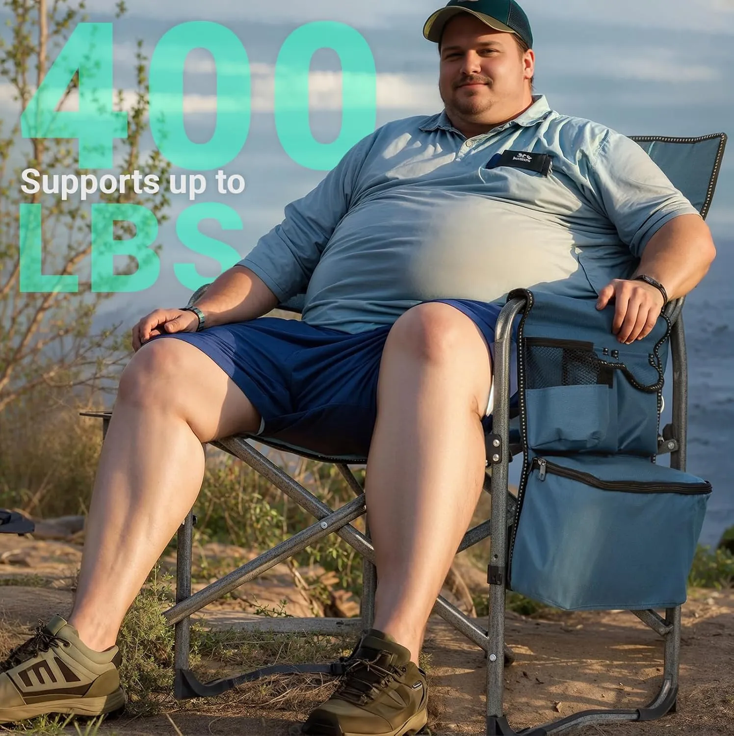 Overmont Oversized Lightweight Camping Chair - Comfortable Heavy Duty Foldable Directors Chairs with Side Table & Cooler Bag for Outside Camp Beach Picnic Lawn and Fishing Supports 400lbs
