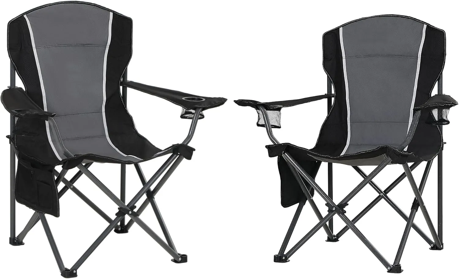 Oversized Camping Folding Chair, Heavy Duty Outdoor Chair with Armrest, Portable Lawn Chair with Cup Holder for Adults Support 350 LBS, 2 Pack, Gray-Black