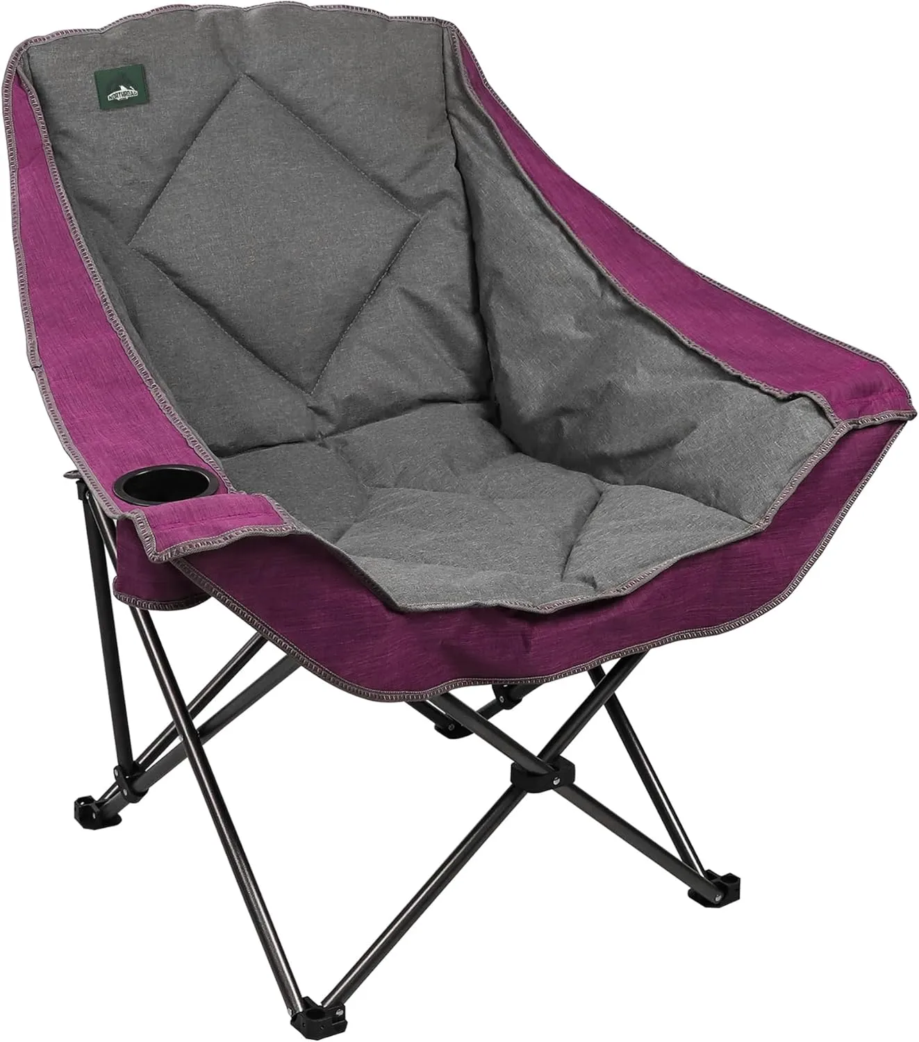 Oversized Foldable Camping Chair, Outdoor Padded Lawn Chair w/Cup Holder,Carry Bag for Beach, Hiking, and Picnics,Heavy-Duty 300-lbs Capacity, Purple