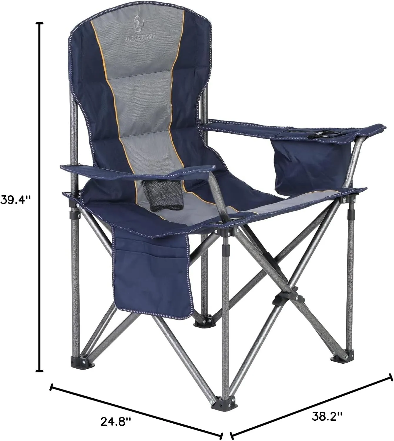Oversized Portable Folding Camping Chair, Blue, 450 LBS Support, Sports Lawn Chair with Cup Holder and Cooler Bag