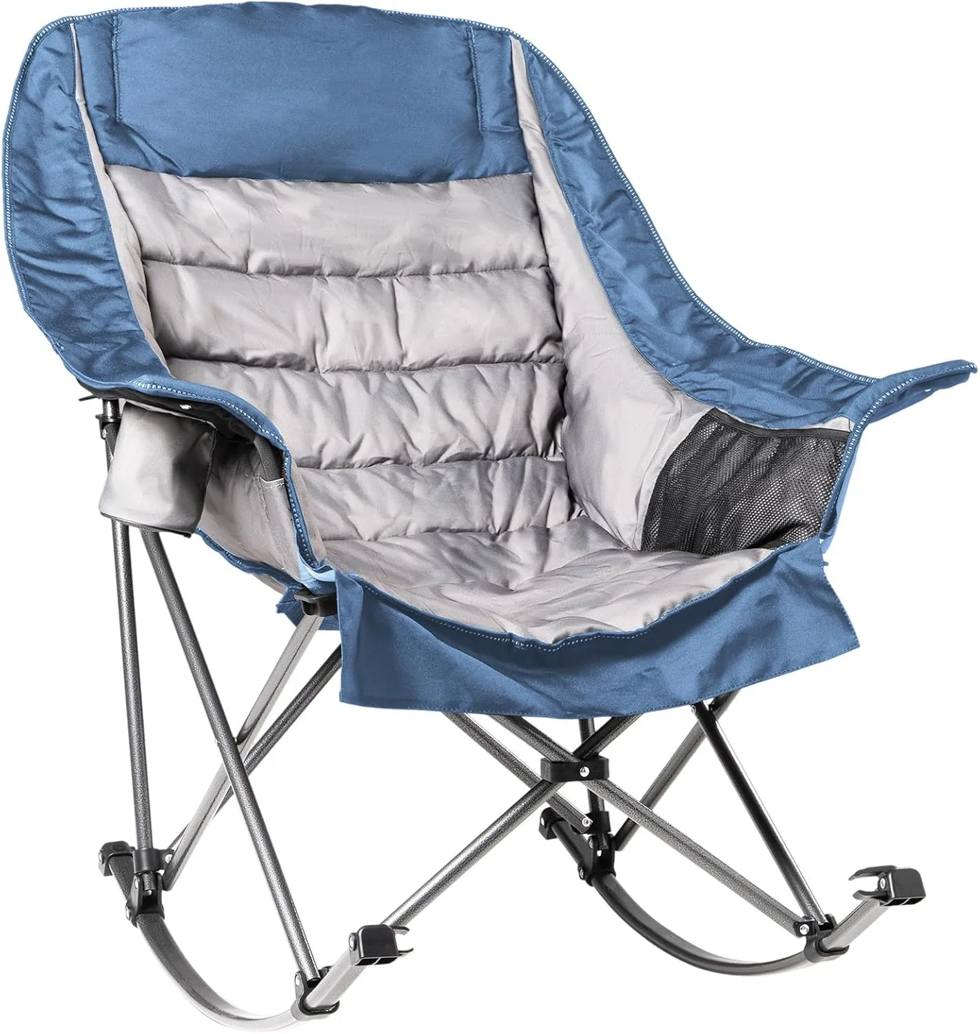 Oversized Rocking Camping Chair for Adults - Heavy-Duty 400lbs Capacity Portable Folding Camp Chair with Side Pocket, Fully Padded Outdoor Rocking Chair for Camping (Light Blue & Gray)