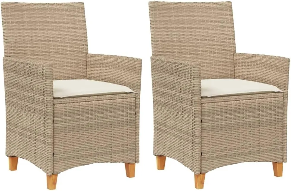 Patio Dining Chairs Camping Chair Dining Chairs Lounge Chair - Patio Chairs with Cushions 2 pcs Beige Poly Rattan&Solid Wood for Campsites Garden Beaches Terrace