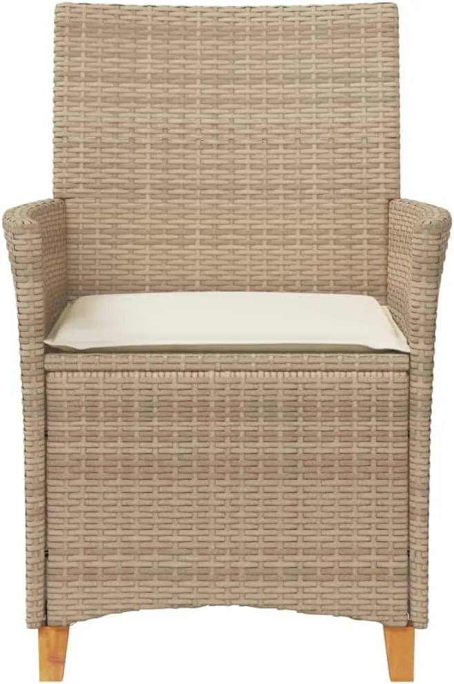 Patio Dining Chairs Camping Chair Dining Chairs Lounge Chair - Patio Chairs with Cushions 2 pcs Beige Poly Rattan&Solid Wood for Campsites Garden Beaches Terrace