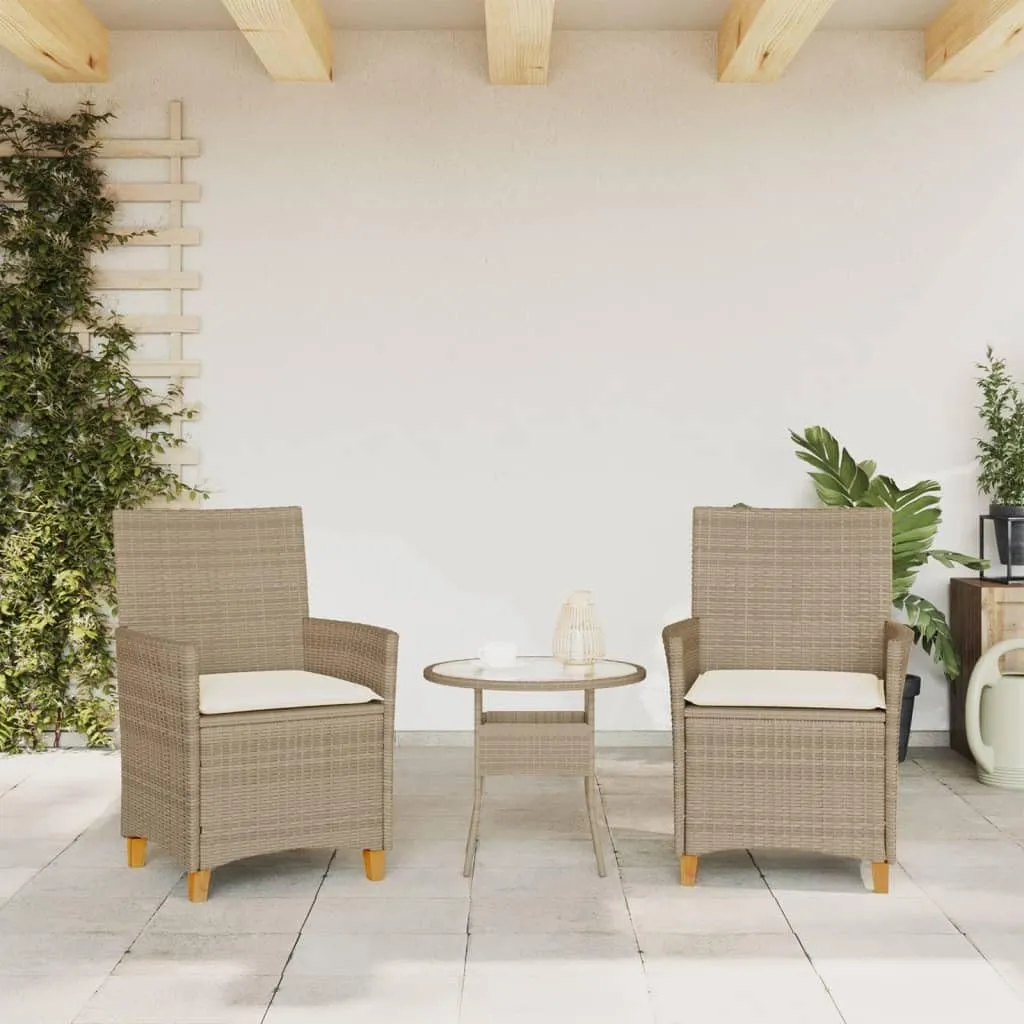 Patio Dining Chairs Camping Chair Dining Chairs Lounge Chair - Patio Chairs with Cushions 2 pcs Beige Poly Rattan&Solid Wood for Campsites Garden Beaches Terrace