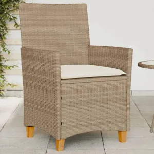Patio Dining Chairs Camping Chair Dining Chairs Lounge Chair - Patio Chairs with Cushions 2 pcs Beige Poly Rattan&Solid Wood for Campsites Garden Beaches Terrace