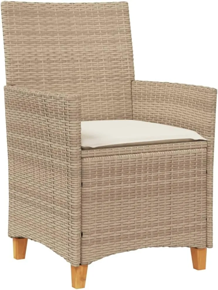 Patio Dining Chairs Camping Chair Dining Chairs Lounge Chair - Patio Chairs with Cushions 2 pcs Beige Poly Rattan&Solid Wood for Campsites Garden Beaches Terrace