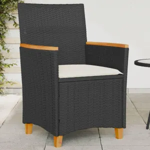 Patio Dining Chairs Camping Chair Dining Chairs Lounge Chair - Patio Chairs with Cushions 2 pcs Black Poly Rattan&Solid Wood for Campsites Garden Beaches Terrace