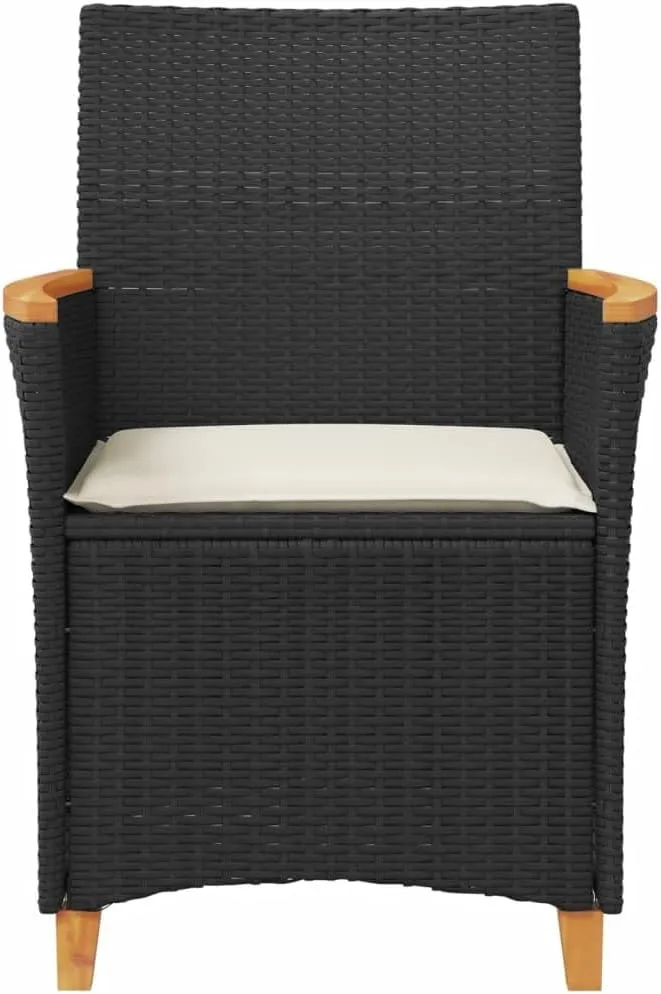 Patio Dining Chairs Camping Chair Dining Chairs Lounge Chair - Patio Chairs with Cushions 2 pcs Black Poly Rattan&Solid Wood for Campsites Garden Beaches Terrace