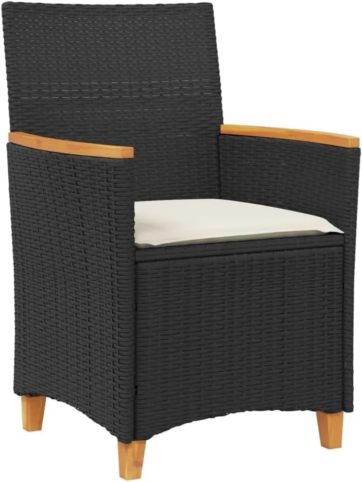 Patio Dining Chairs Camping Chair Dining Chairs Lounge Chair - Patio Chairs with Cushions 2 pcs Black Poly Rattan&Solid Wood for Campsites Garden Beaches Terrace