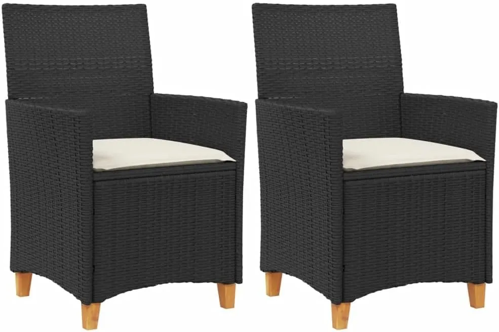 Patio Dining Chairs Camping Chair Dining Chairs Lounge Chair - Patio Chairs with Cushions 2 pcs Black Poly Rattan&Solid Wood for Campsites Garden Beaches Terrace