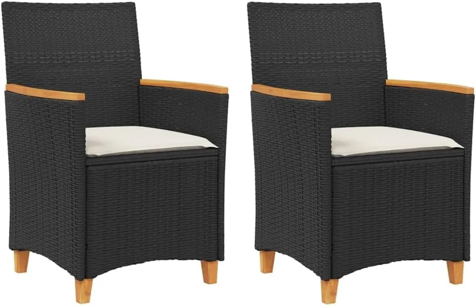 Patio Dining Chairs Camping Chair Dining Chairs Lounge Chair - Patio Chairs with Cushions 2 pcs Black Poly Rattan&Solid Wood for Campsites Garden Beaches Terrace