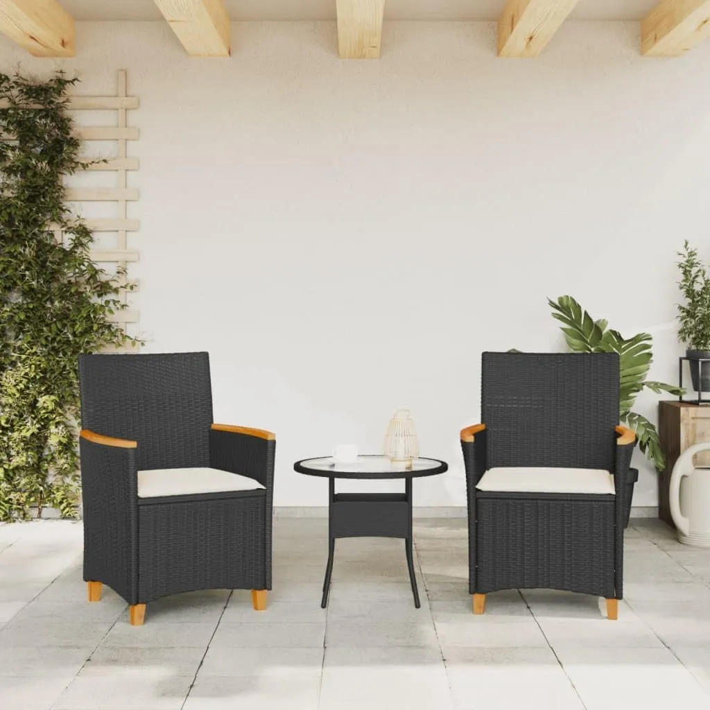 Patio Dining Chairs Camping Chair Dining Chairs Lounge Chair - Patio Chairs with Cushions 2 pcs Black Poly Rattan&Solid Wood for Campsites Garden Beaches Terrace