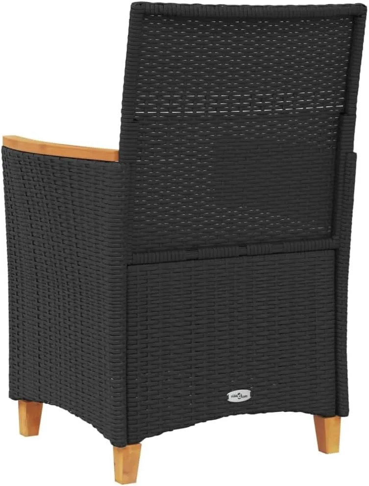 Patio Dining Chairs Camping Chair Dining Chairs Lounge Chair - Patio Chairs with Cushions 2 pcs Black Poly Rattan&Solid Wood for Campsites Garden Beaches Terrace