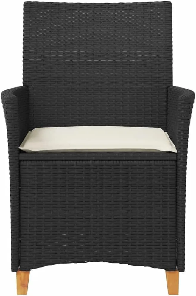Patio Dining Chairs Camping Chair Dining Chairs Lounge Chair - Patio Chairs with Cushions 2 pcs Black Poly Rattan&Solid Wood for Campsites Garden Beaches Terrace