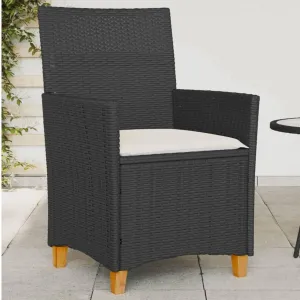 Patio Dining Chairs Camping Chair Dining Chairs Lounge Chair - Patio Chairs with Cushions 2 pcs Black Poly Rattan&Solid Wood for Campsites Garden Beaches Terrace