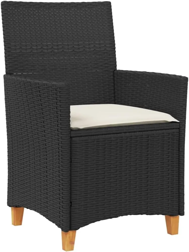 Patio Dining Chairs Camping Chair Dining Chairs Lounge Chair - Patio Chairs with Cushions 2 pcs Black Poly Rattan&Solid Wood for Campsites Garden Beaches Terrace