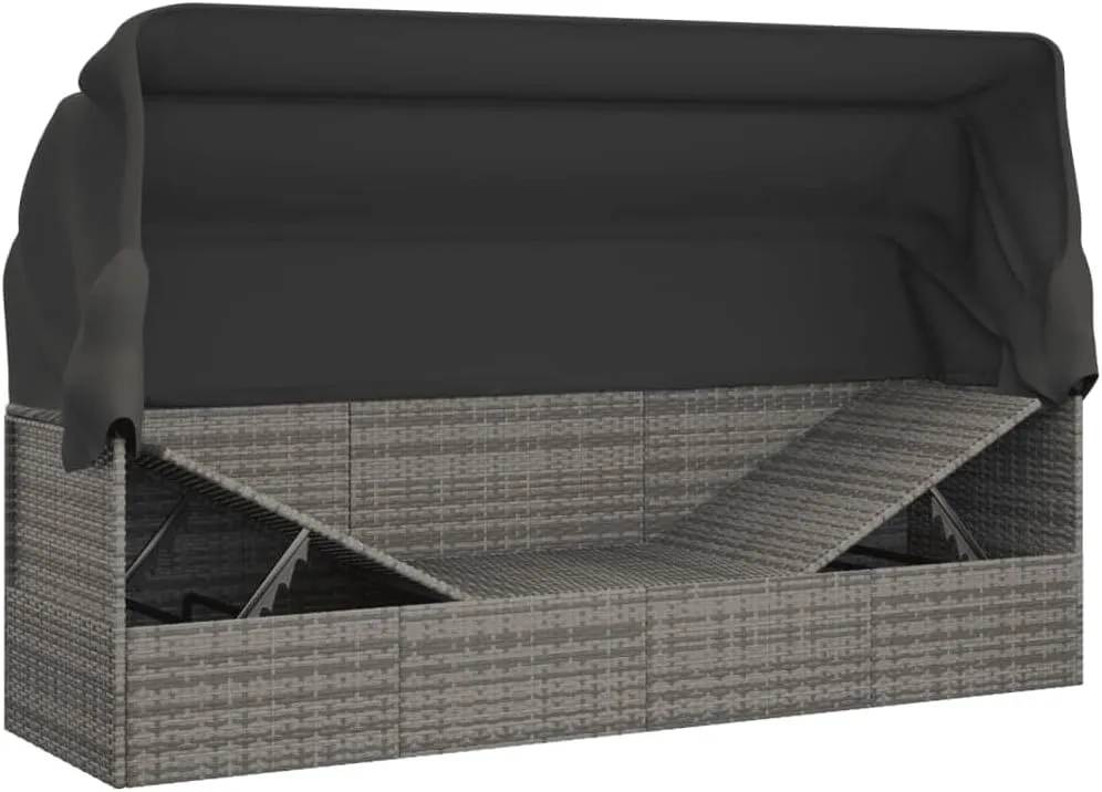 Patio Lounge Bed with Roof and Cushions Gray Poly Rattantanning Chair Recliner Camping Chairs Patio Suitable for Garden Courtyard