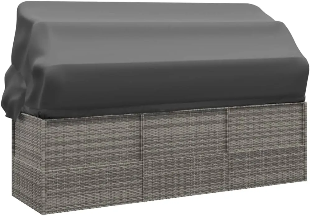 Patio Lounge Bed with Roof and Cushions Gray Poly Rattantanning Chair Recliner Camping Chairs Patio Suitable for Garden Courtyard