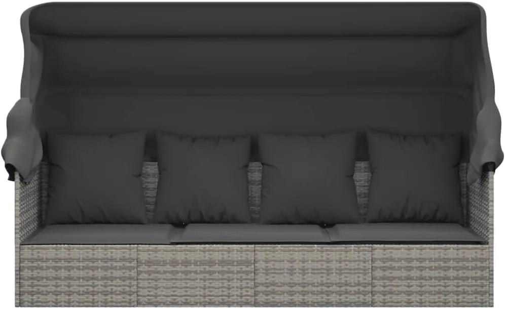 Patio Lounge Bed with Roof and Cushions Gray Poly Rattantanning Chair Recliner Camping Chairs Patio Suitable for Garden Courtyard