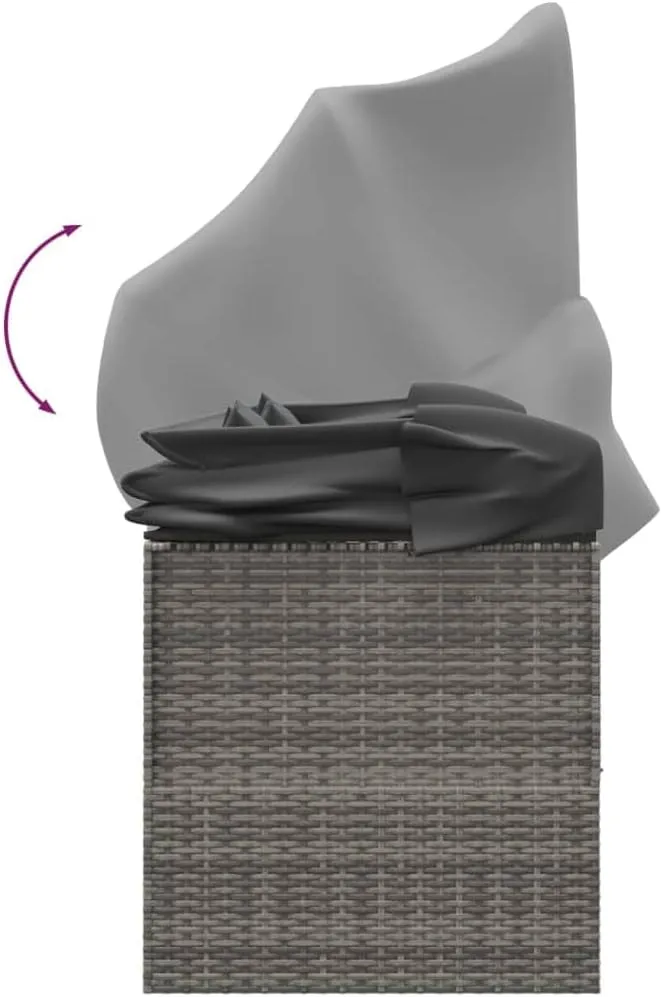 Patio Lounge Bed with Roof and Cushions Gray Poly Rattantanning Chair Recliner Camping Chairs Patio Suitable for Garden Courtyard