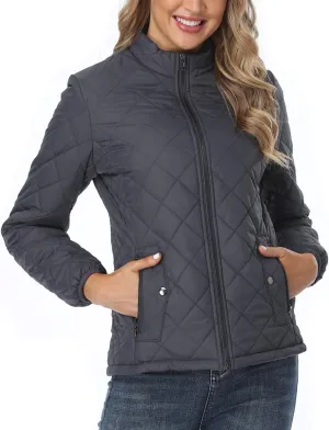 PEIQI Women's Quilted Jacket Coat Outwear Puffer Zip-up Stand Collar Padded Jacket with Pockets