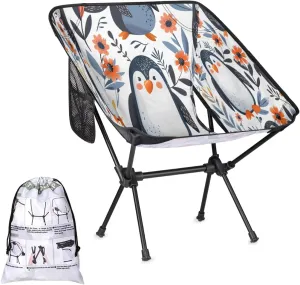 Penguins Flower Camping Chairs for Adults Ultralight Folding Chairs Outside Portable Camp Backpacking Chair with Side Pocket Storage Bag Compact Beach Chairs for Hiking Fishing