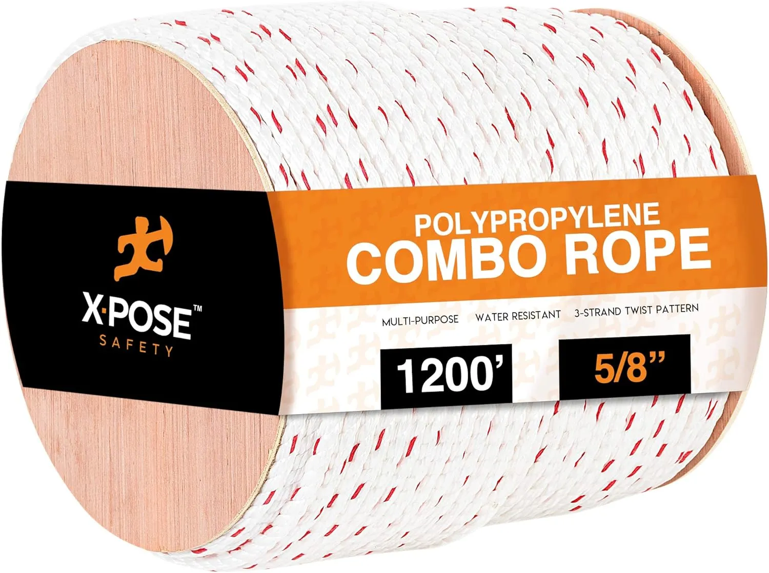 Poly Combo 3 Strand Safety Rope - 5/8" x 1200' - UV Coated Polypropylene Rope - by Xpose Safety