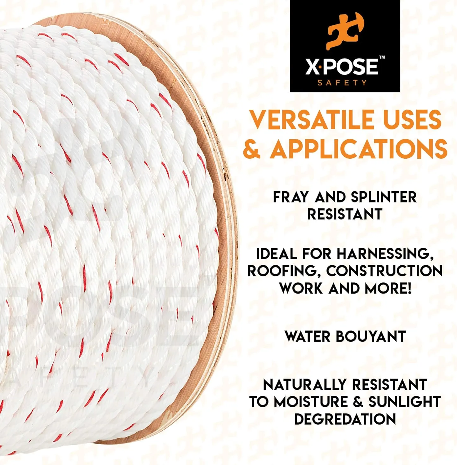 Poly Combo 3 Strand Safety Rope - 5/8" x 1200' - UV Coated Polypropylene Rope - by Xpose Safety
