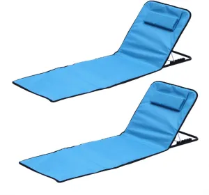 Portable Beach Chair with Back Support, Folding Beach Lounge Chairs for Adults 5 Position Adjustable Mat Chair Lightweight Tanning Chair for Outdoor Sand Camping Sunbathing 2 Pcs