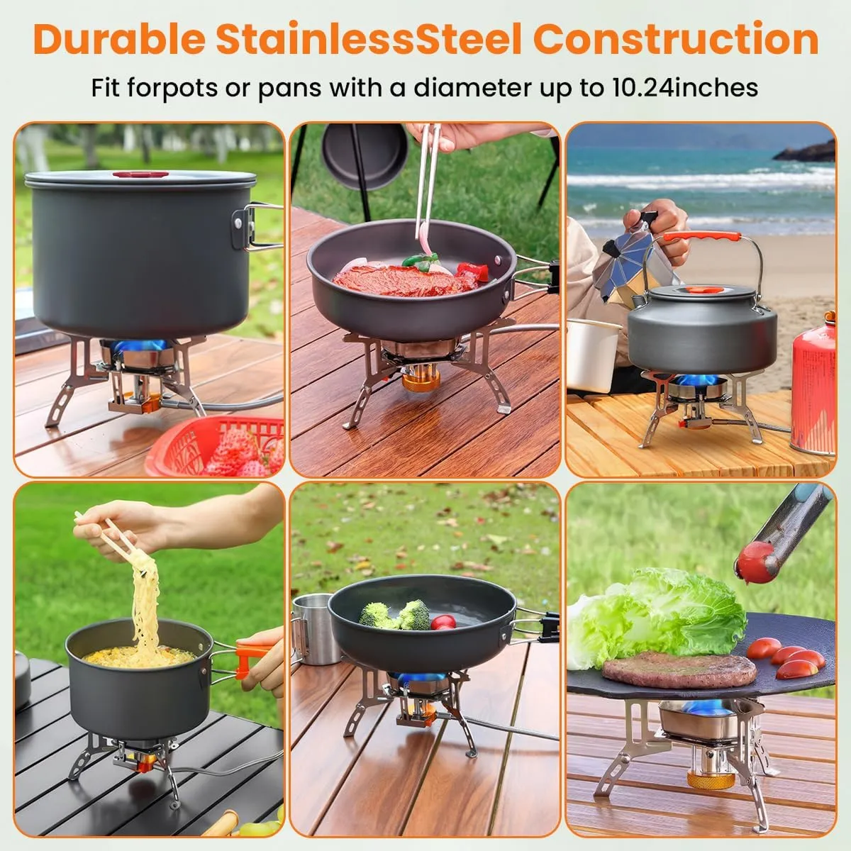 Portable Camping Stove with Propane Adapter - GEEKHOM 3800W Windproof Gas Stove Foldable Backpacking Stove, Piezo Ignition & Stable Pot Support for Outdoor Cooking Hiking